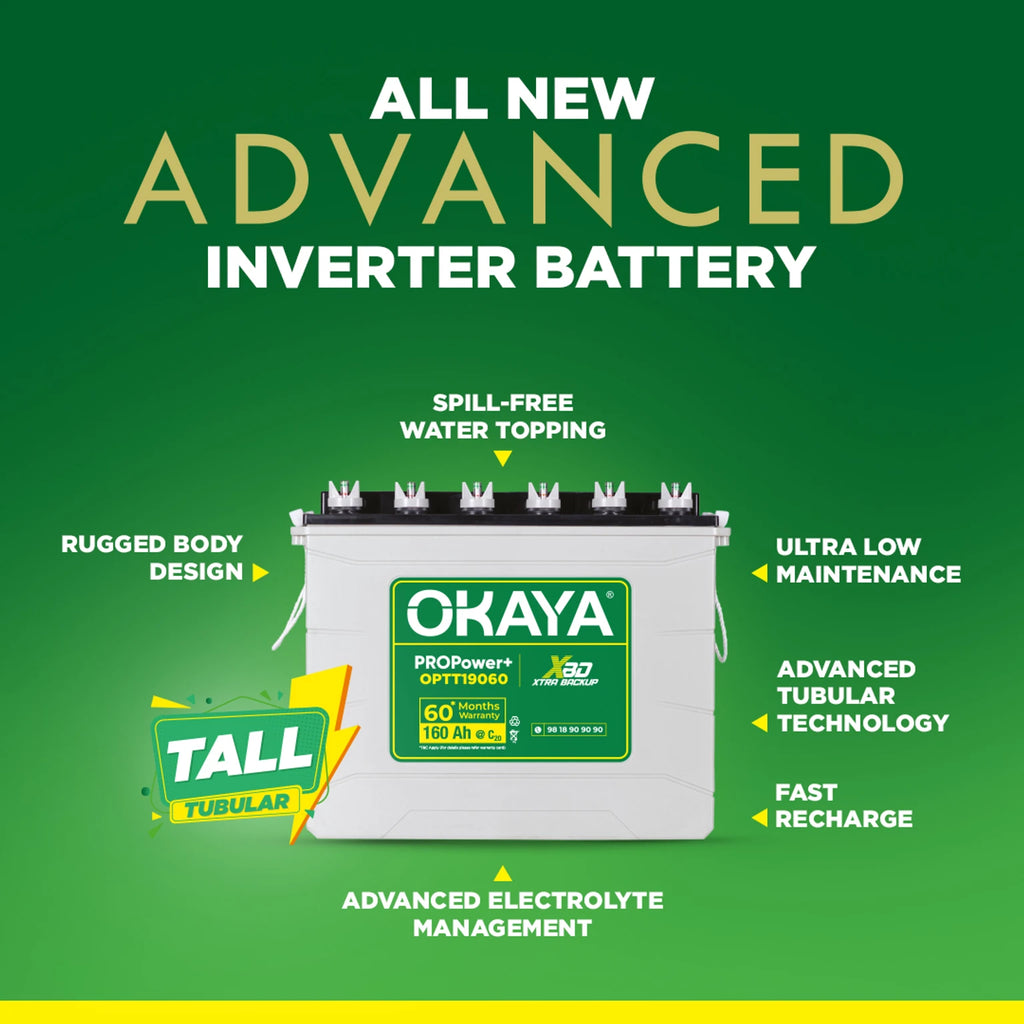 Okaya Tall Tubular 160Ah Inverter Battery with Long Service Life