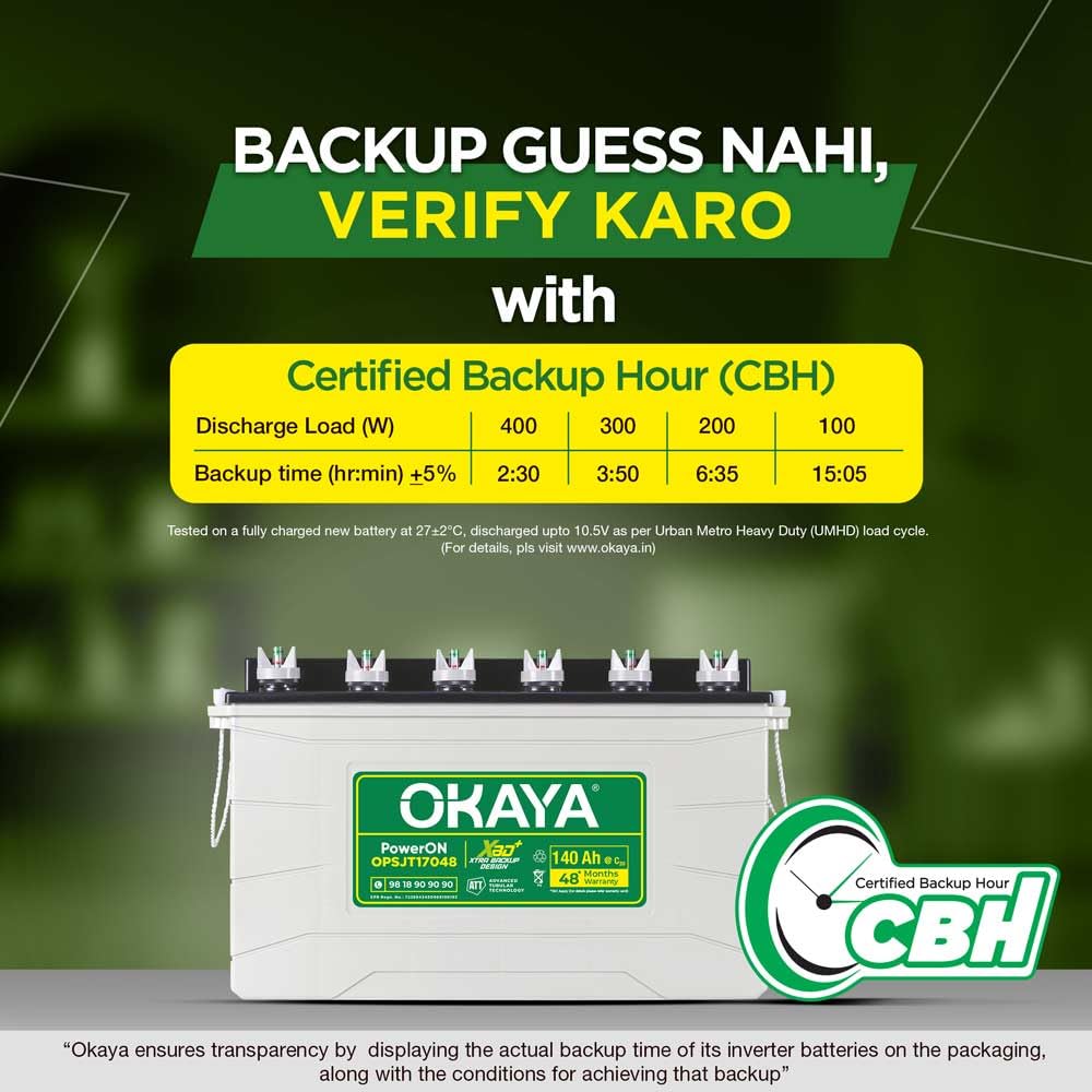 OKAYA PowerON OPSJT17048 140Ah Super Jumbo Tubular Advanced Battery for Home, Office & Shops
