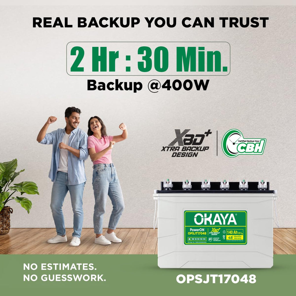 OKAYA PowerON OPSJT17048 140Ah Super Jumbo Tubular Advanced Battery for Home, Office & Shops