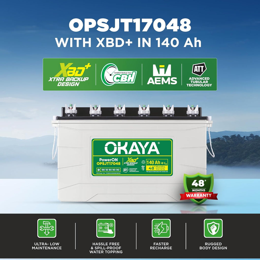 OKAYA PowerON OPSJT17048 140Ah Super Jumbo Tubular Advanced Battery for Home, Office & Shops
