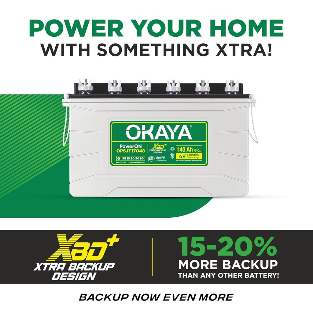 OKAYA PowerON OPSJT17048 140Ah Super Jumbo Tubular Advanced Battery for Home, Office & Shops