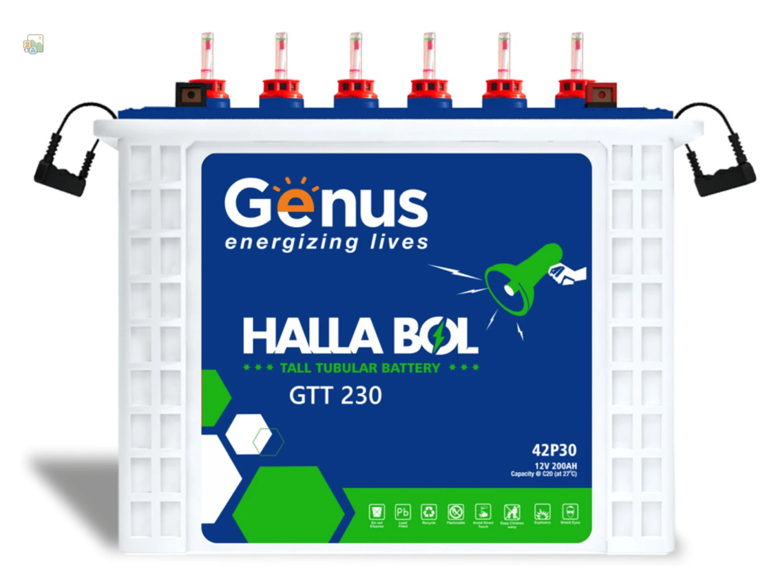 Genus GTT 230 200Ah Tall Tubular Inverter Battery | 72 Months Warranty