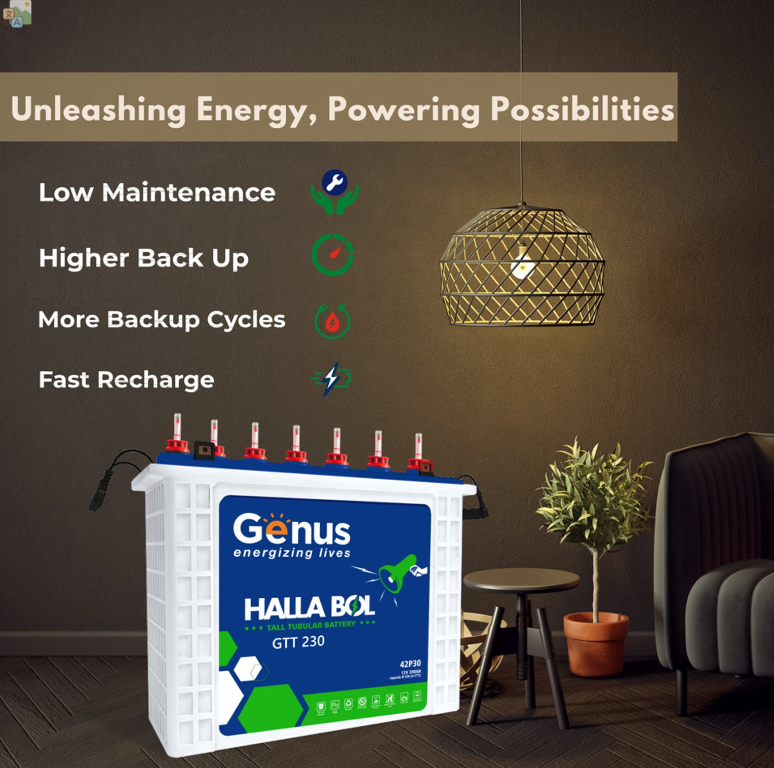 Genus GTT 230 200Ah Tall Tubular Inverter Battery | 72 Months Warranty